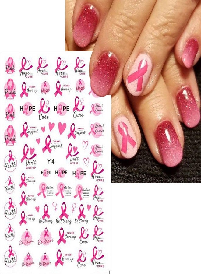 KRTBKR 6 Sheets Breast Cancer Nail Art Stickers 3D Heart Pink Ribbon Breast Cancer Awareness Nail Decals Self-Adhesive Design Nail Art Supplies Stitch Nail Stickers for Women DIY Acrylic Manicure Tips Nail - Image 2